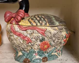 Fitz and Floyd Christmas Goose Ceramic Tureen with Lid
