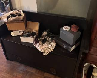 Black Painted Storage Bench with Under-Seat Drawers