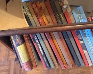 Collection of Horizon Magazines, Michener Novel & Books in Wood Rack
