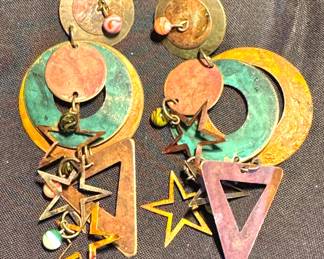 $75, Celestial Moon and Star Dangle Earrings