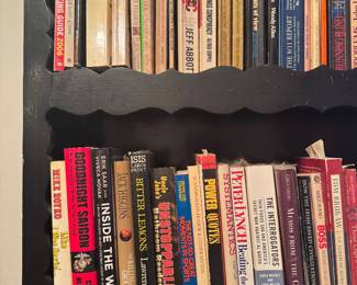 Black Painted Wood Scalloped Bookshelf and Book Lot