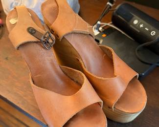 $70, Cherokee Brown Leather Platform Wedge Sandals