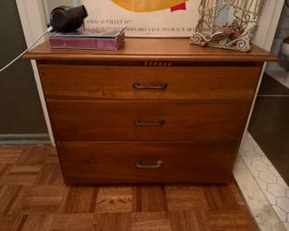 Walnut Finish Three-Drawer Chest with Metal Pulls