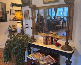 Ebonized Wood and Marble Top Neoclassical Style Console Table