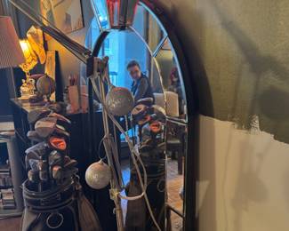 $350, Art Deco Style Arched Multi-Pane Metal Window Leaner Floor Mirror