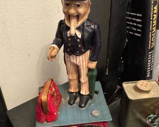 $120, Uncle Sam Mechanical Bank Cast Iron Coin Bank Patriotic Americana Money Box