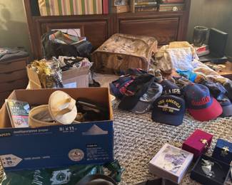 Mixed Lot: USS America & Phillies Baseball Caps, Luggage, and Small Collectibles
