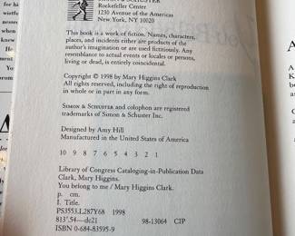 Mary Higgins Clark You Belong To Me First Edition Hardcover 1998