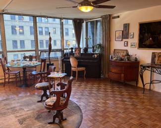 Mixed Wood and Metal Transitional Furniture and Art Collection