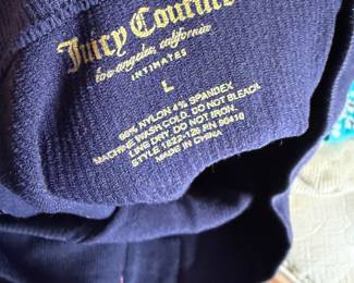 $35, Juicy Couture Navy Blue Velour Pants Womens Size L Elastic Waist Casual Lounge Joggers
