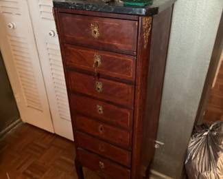Wood Jewelry Chest of Drawers Marble Top Dresser