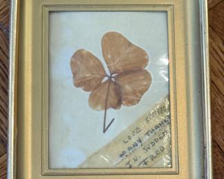 $20, Framed Pressed Four-Leaf Clover with Handwritten Note dated 1980