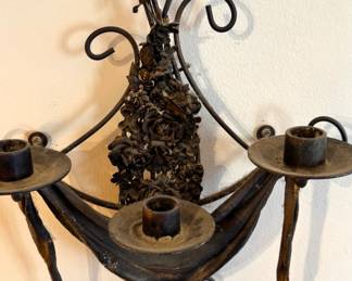 $145, Wrought Iron Wall Sconce Candle Holder Scroll Metal Hanging Candelabra Rustic Decor