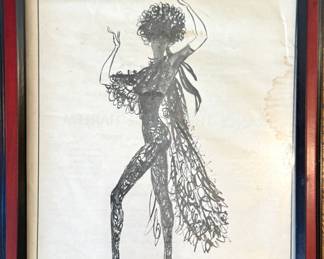 $65 1972 Delefau Dancer Illustration Print Framed Three Preludes Costume Art Mid Century Decor