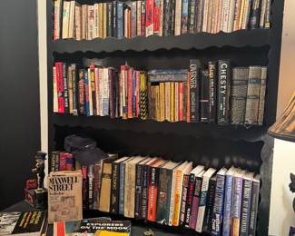 Black Painted Scalloped Bookcase with Mixed Library Collection