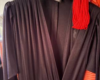 Black Draped Plunge Neckline Dress and Red Seed Bead Necklace
