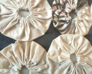 $200, Framed Fabric Yo-Yo Quilt Wall Art Textile Rosette Pattern Handmade Decorative Panel