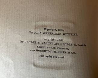 John Greenleaf Whittier Poetical Works Book, Houghton Mifflin 1892