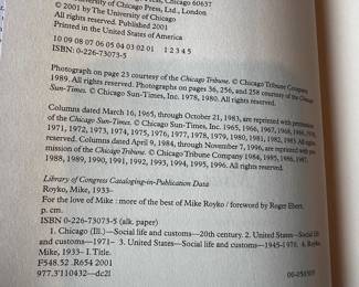 $40, For the Love of Mike, Signed Mike Royko - Hardcover Autographed Copy Chicago Tribune Columnist Book