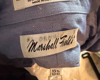 Marshall Field's Blue Herringbone Button-Down Dress Shirt, Size 15.5 32/33