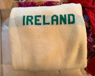 Cream and Green Knit Throw Blanket with 'IRELAND' Lettering