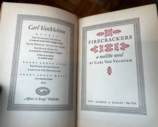 $50, Firecrackers Carl Van Vechten 1925 Alfred A Knopf Hardcover Novel Second Printing