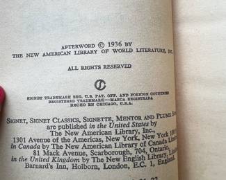 Paperback Book Copyright Page — New American Library