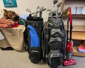 golf clubs and bag