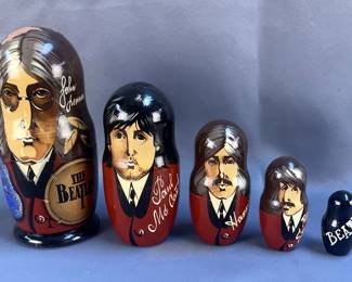 Beatles Nesting Dolls, Hand Painted, And Beatles Yellow Submarine Guitar Strap