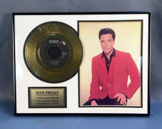 Elvis Presley 24Kt Gold Plated Viva Las Vegas Record, Limited Edition Numbered 200/2500, Framed And Matted With Promotional Photo And Name Plate, Includes Certificate, Approx 11.5” x 16”
