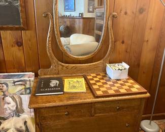 Antique oak dresser and mirror.