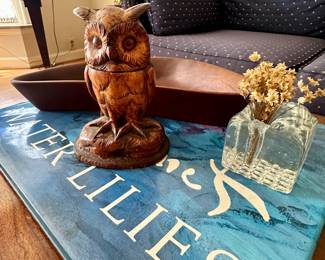 Carved Black Forest owl inkwell holder.