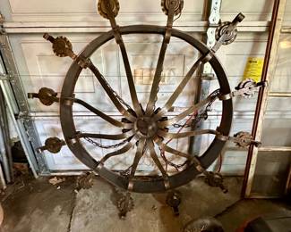 Huge metal chandelier.