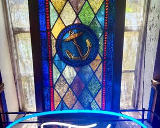 Beautiful stained glass window, vintage For neon sign.