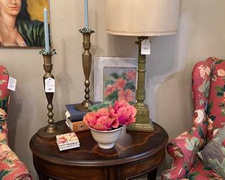 Oval Inlaid Wood Side Table