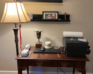 Floor Lamp, Floating Shelves, Queen Style Console Table