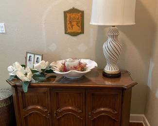 Three Door Glass Top Wooden Chest, Decor