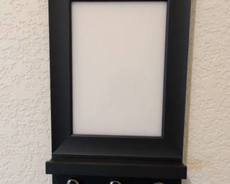 Black Wood Mirror with Shelf and Key Hooks