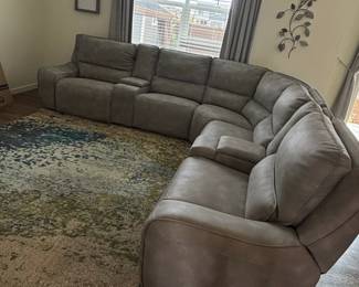 Grey Fabric Piece Power Reclining Sectional Sofa