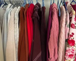 Assorted Womens Apparel  Sweaters, Denim Jacket, Faux Leather Jacket, Poncho