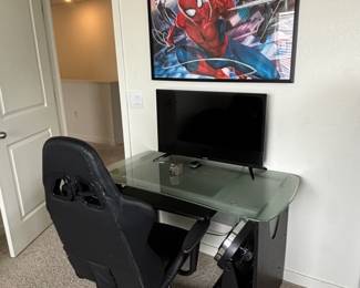 Modern Glass Top Desk with Gaming Chair