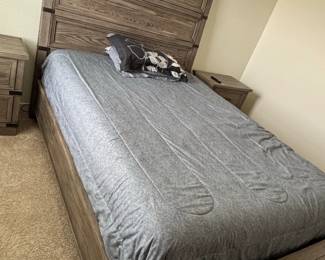Modern Grey Oak Finish Queen Bed Frame with Headboard and Footboard by Ashley Furniture Brennagan Collection