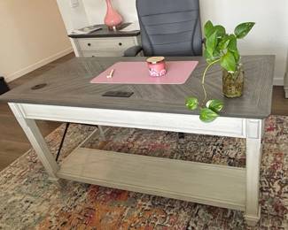Martin Furniture Hartford Antique White and Gray Double Pedestal Desk