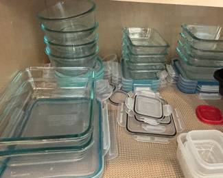 Assorted Pyrex Glass and Plastic Food Storage Containers