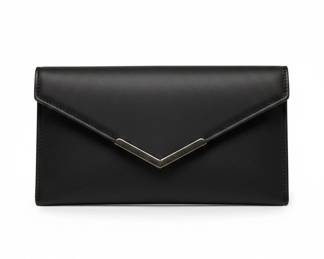 DexMey Black Saffiano Leather Envelope Clutch with Chain Strap