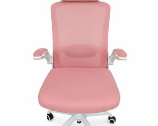 Pink Mesh Ergonomic Office Chair with Headrest and Adjustable Lumbar Support