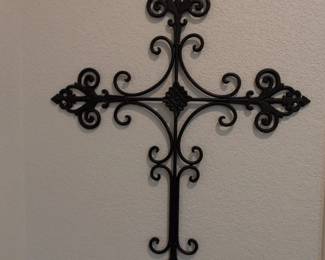 Black Metal Fleurdelis Scroll Cross Wall Decor