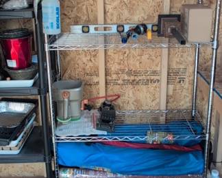 Chrome Wire Shelving Unit with Assorted Items