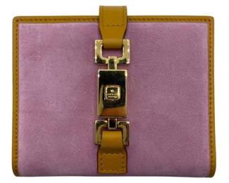 Gucci Pink Suede x Mustard Leather Jackie Clasp Compact Wallet