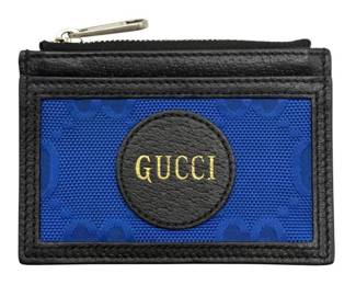 Gucci Blue GG Canvas x Black Leather Card Holder Zip Coin Case